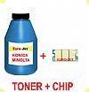 TONER IN BOTTLE & CHIP  KONICA MINOLTA CYAN  1600W 1650MF 1680MF 1690MF 