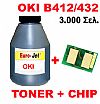 OKI TONER BLACK BOTLLES + CHIP B412, B432 (3,0K)